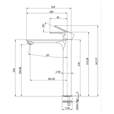 PAX bateria umywalkowa wysoka z przedłużoną wylewką, biały mat