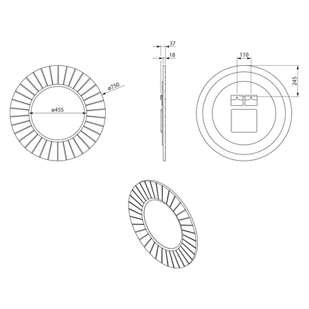 LUMIRO STRIP okrągłe lustro z oświetleniem LED w ramie średnica 75cm, biały mat