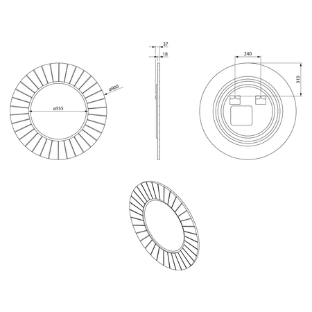 LUMIRO STRIP okrągłe lustro z oświetleniem LED w ramie średnica 90cm, biały mat
