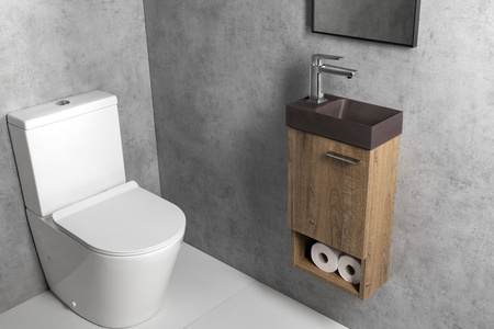 PICCOLINO umywalka betonowa, 30,8x17cm, bateria z lewej strony, ciemnobrązowy mat