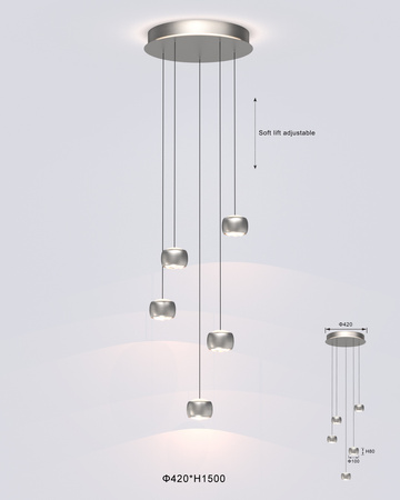 5039-503 Lampa wisząca piątka okrągła QUIBERON nikiel szampński