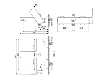 PROXIMA Chrom Natynkowa bateria wannowo-prysznicowa