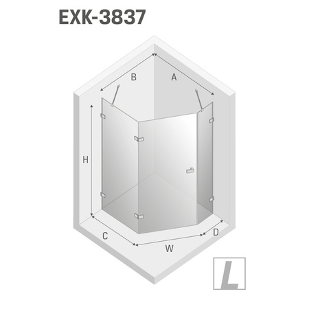 KABINA AVEXA GUNMETAL BRUSHED PIĘCIOKĄTNA L 80x80x200 CZYSTE 6mm ACTIVE SHIELD