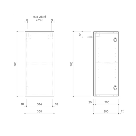 ESPACE szafka 35x78x32cm, 1 drzwi, lewa/prawa, biała mat