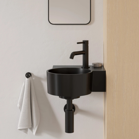 OVO M+ umywalka nablatowa/wisząca - prawa, 33 x 34 cm, black lava mat
