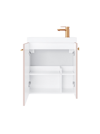 Szafka łazienkowa wisząca z umywalką 55 cm rose mat uchwyt miedź NOOK 010-SU55-10+TR41366