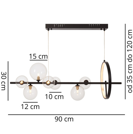 NOWOCZESNA LAMPA WISZĄCA CZARNA MERIDO W7