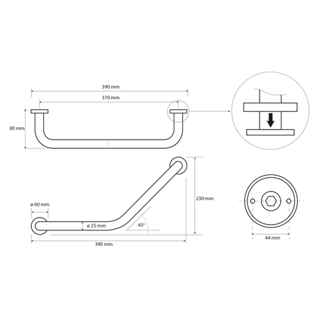 Poręcz 370x230x80mm, stal nierdzewna polerowana