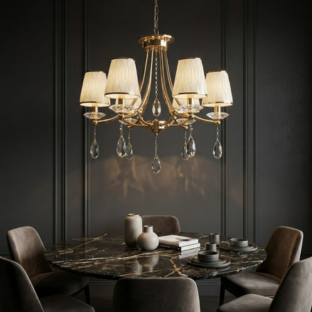 KLASYCZNY ŻYRANDOL KRYSZTAŁOWY ZŁOTY DOMINNI W6