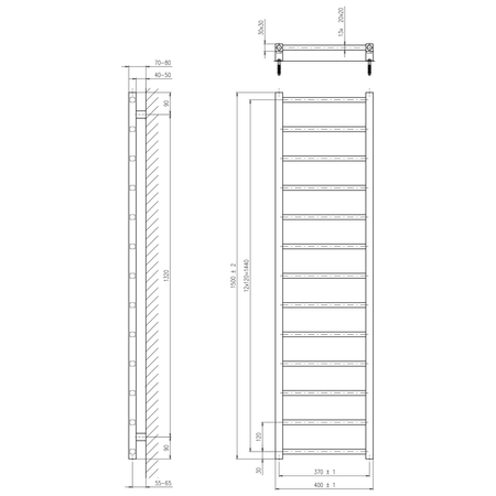 METRO LIGHT grzejnik 400x1500 mm, chrom