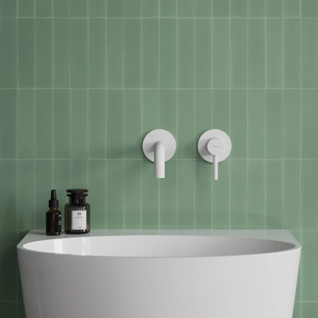 Y bateria umywalkowa podtynkowa z długą wylewką, biały mat