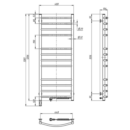 Grzejnik łazienkowy elektryczny Camellia 480х1200 Sensor prawy, timer, biały