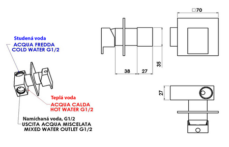 SPECTRE bateria bidetowa podtynkowa, 1 wyjście, chrom