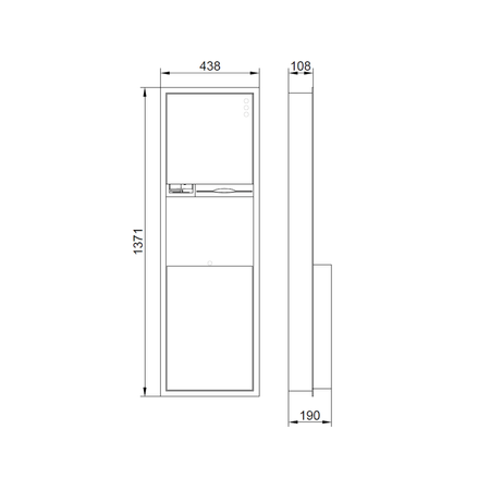 Zasobnik ręczników papierowych, dozownik mydła 1100 ml i kosz na śmieci 45l, 438x1371x108mm, stal nierdzewna mat