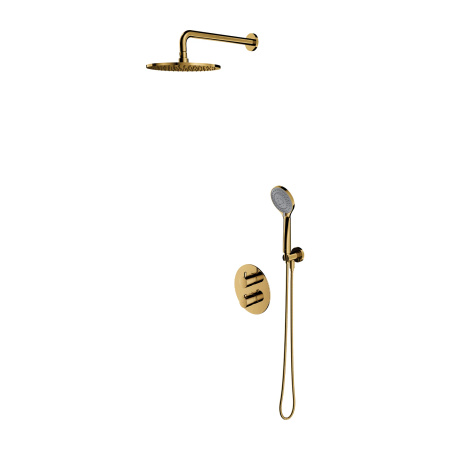 Y termostatyczny system prysznicowy podtynkowy, złoty połysk