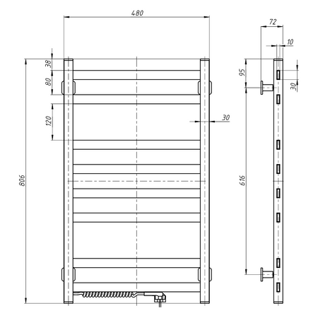 Grzejnik łazienkowy elektryczny Navin Avangard 480х800 lewy, czarny