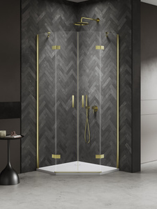 Kabina NESTA LIGHT GOLD 2D pięciokątna  80x80x200 czyste 6mm Active Shield 2.0