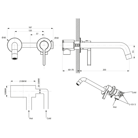 ICONIC bateria umywalkowa podtynkowa, dwuelementowa, złoty mat