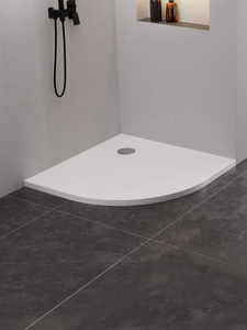 Brodzik NEX konglomeratowy półokrągy R55 80x80x3,5 biały, gł.2cm, fi 90