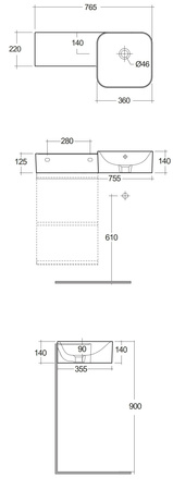 Zestaw PETIT Umywalka kwadrat L, szafkaJOY Biały
