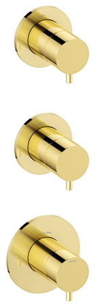 Zestaw termostatyczny + zawory odcinające polerowany mosiądz pvd