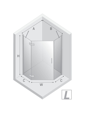 Kabina NESTA GOLD BRUSHED 1D pięciokątna L 90x90x200 czyste 6mm Active Shield 2.0