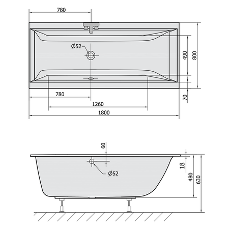 CLEO SLIM wanna prostokątna 180x80x48cm, biała