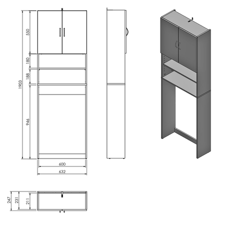 SIMPLEX ECO szafka na pranie 63x25x190cm, biały