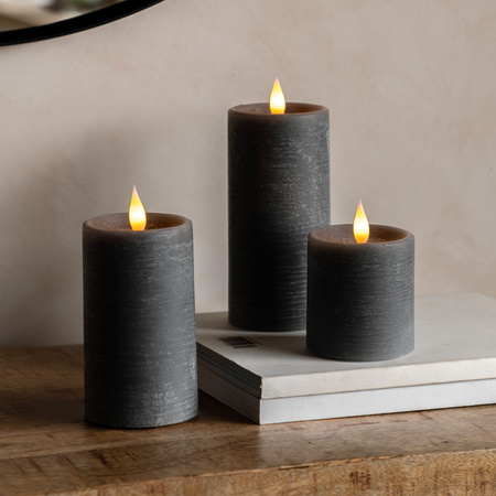 LED 1 Wick Candle Grey 3pk 70x70x150mm