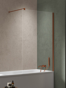 NZ4 Parawan nawannowy NESTA COPPER BRUSHED stały U 60x140 szkło czyste 8mm Active Shield 2.0 - wsp. równoległy