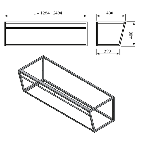 ARUBA podpora z półką 198,4x40x49 cm, czarny mat