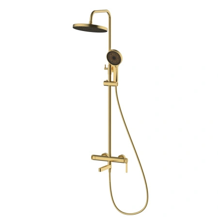 Deszczownica z baterią prysznicowo wannową trzyfunkcyjną, złota