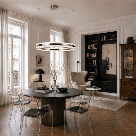 Lampa wisząca ARKADIA LED 80 cm - tytanowa z kryształowym pierścieniem