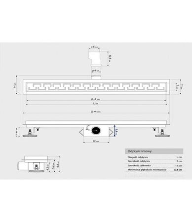 A4H Odpływ Liniowy niski 120 cm 2w1 – Montaż 54 mm