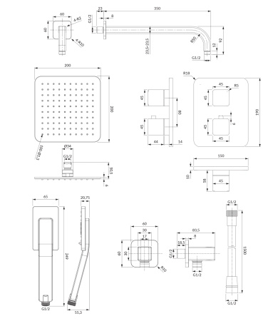 PARMA termostatyczny system prysznicowy podtynkowy, czarny mat