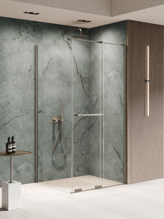 Kabina prysznicowa SMART GUNMETAL BRUSHED 1D kwadratowa U 100x100x200 szkło czyste 8mm Active Shield 2.0 - UCHWYT RELING