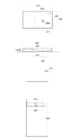 REMAL Umywalka podwieszana & nablatowa 81 x 46 cm L blat z lewej strony z otworem na baterię MICA WHITE