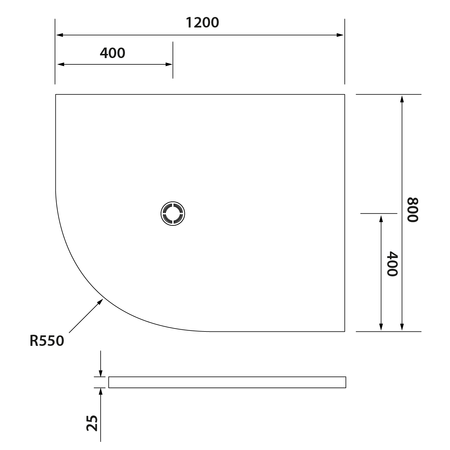 FLEXIA brodzik kompozytowy półokrągły, z możliwością docinania, 120x80cm, R550, prawa