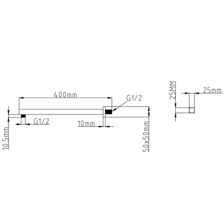 Ramię prysznicowe kwadratowe niskie, 400mm, czarny mat