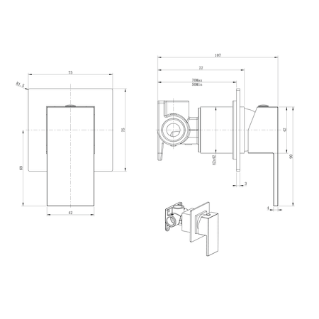 SPECTRE bateria bidetowa podtynkowa, 1 wyjście, chrom