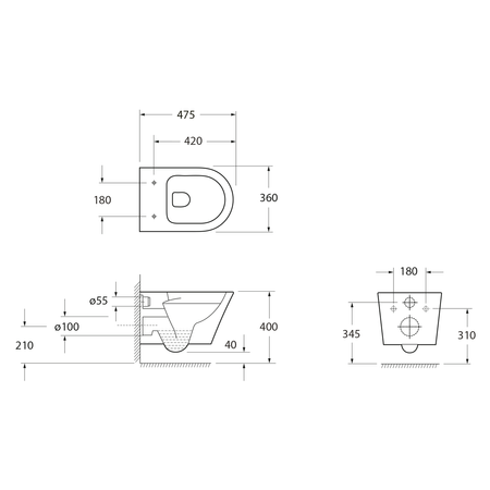 PACO SHORT WC wiszące, Rimless, 36x47,5cm, biały