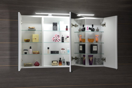 RIWA szafka z lustrem, oświetlenie LED, 3 drzwiczki, 121x70x17cm, dąb Alabama