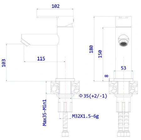 Bateria umywalkowa stojąca, chrom