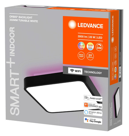 ORBIS BACKLIGHT lampa sufitowa, 350x350mm, WIFI RGB + ściemnianie, 2800lm, 28W, IP20, czarna