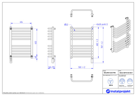 Instal Projekt Bolero Electro Grzejnik elektryczny  50x70 cm biały połysk/white silk BOLE-50/70+GH-03C1