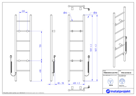 Instal Projekt Primavera Electro Grzejnik elektryczny  40x160 cm biały mat/white mat PRVE-40/160C34