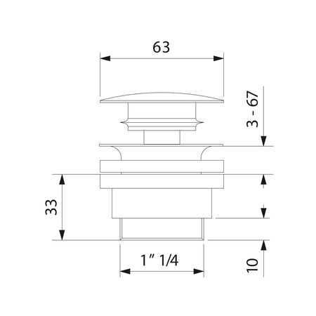 Odplyw umywalkowy, 5/4'', click-clack, korek ceramiczny, 5-65mm, czarny mat