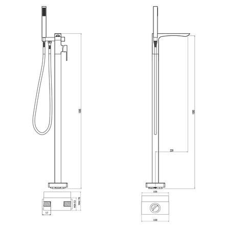 LATUS bateria wannowa do wolnostojąca, czarny mat