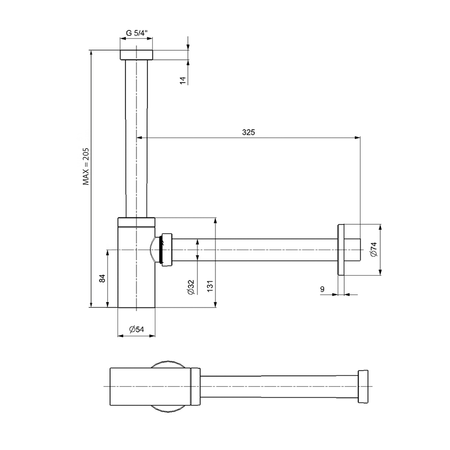 KING Syfon umywalkowy 5/4", odpływ 32 mm, ABS/czarny mat
