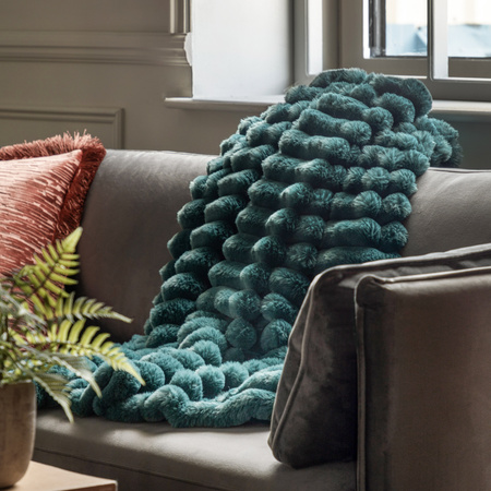 Ribbed Faux Fur Throw Teal 1300x1700mm